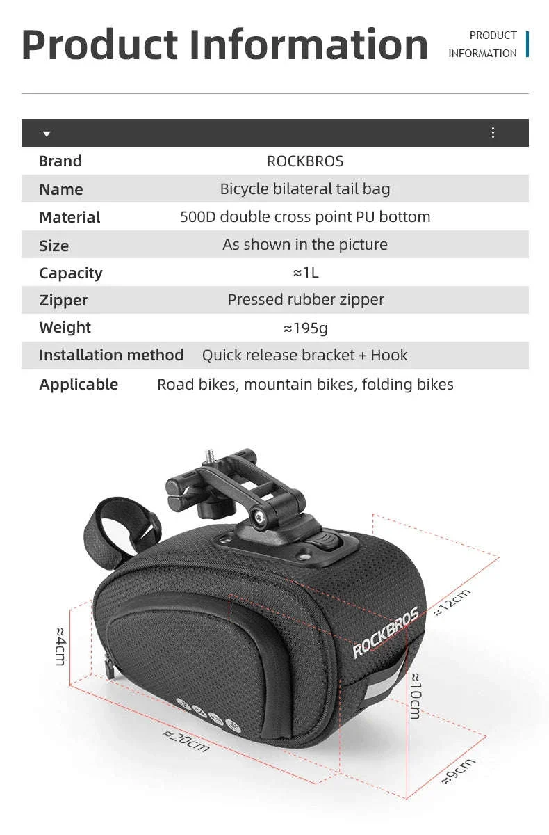 Rainproof Bike Saddle Bag with Quick Release and 1L Storage - Image 11