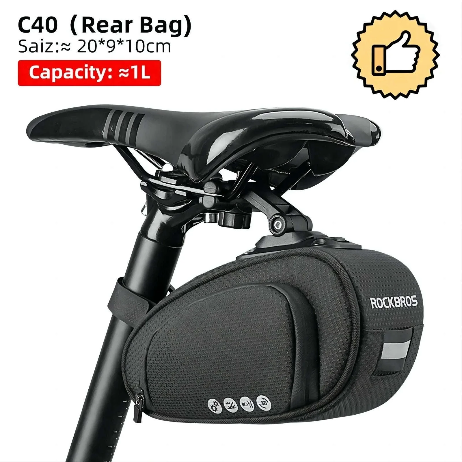 Rainproof Bike Saddle Bag with Quick Release and 1L Storage - Image 18