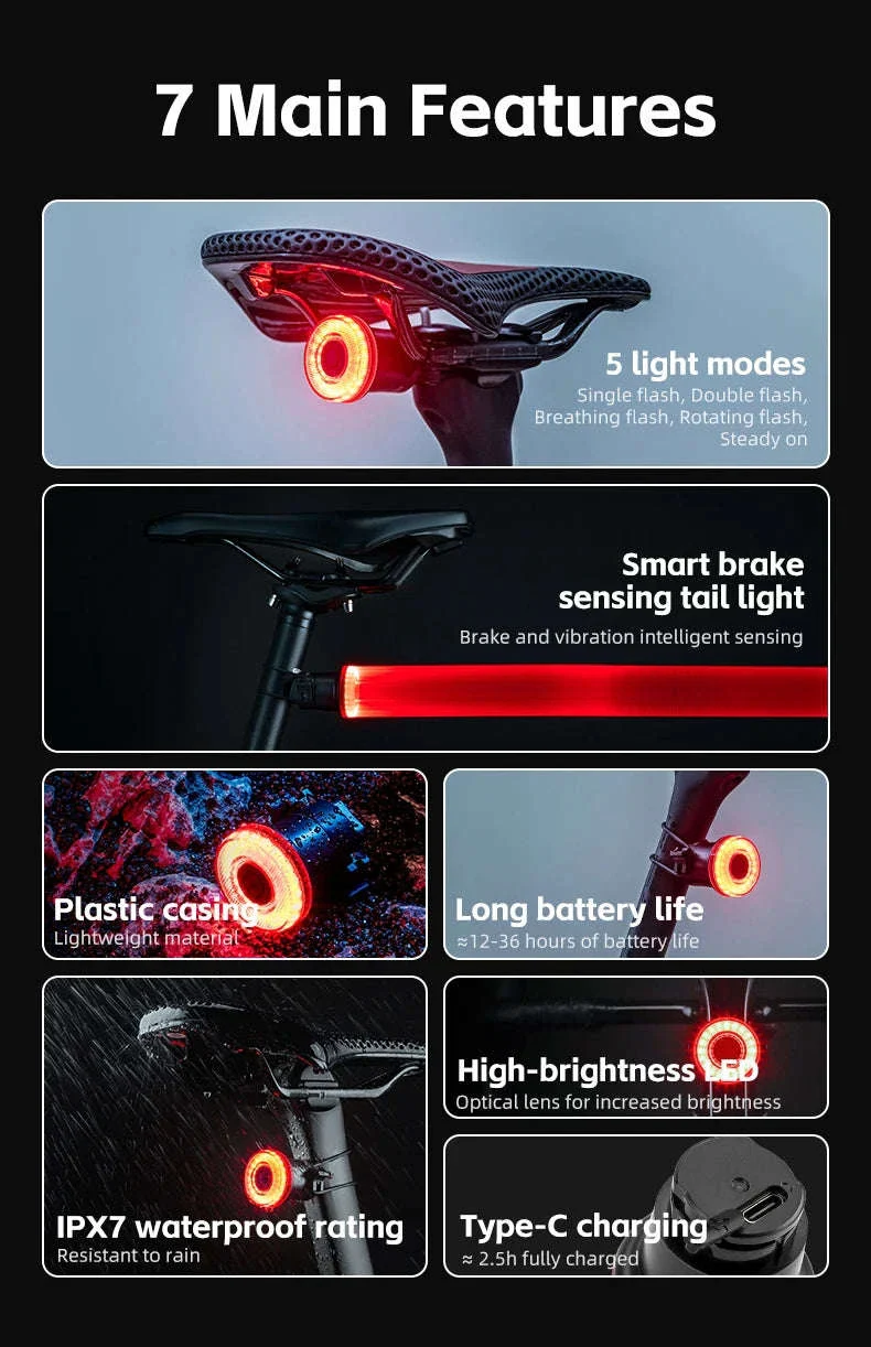 Smart Bike Tail Light with Auto Sensing & Waterproof IPX7 - Image 8