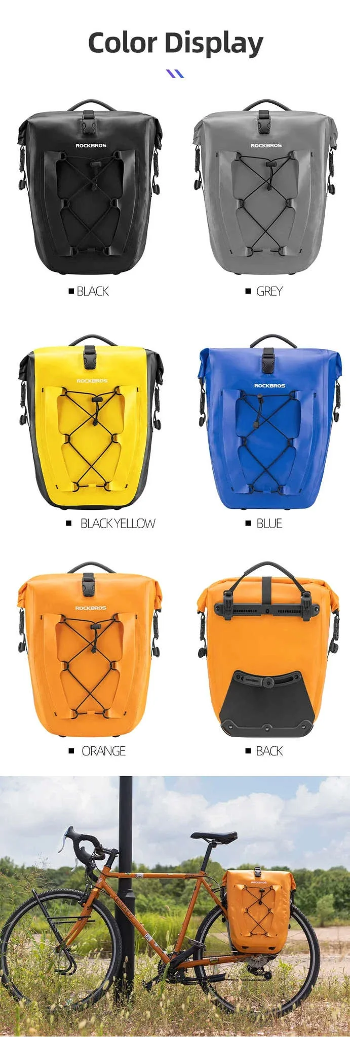 Waterproof 25L Bike Rack Bag with Roll Top & Storage Pockets - Image 19