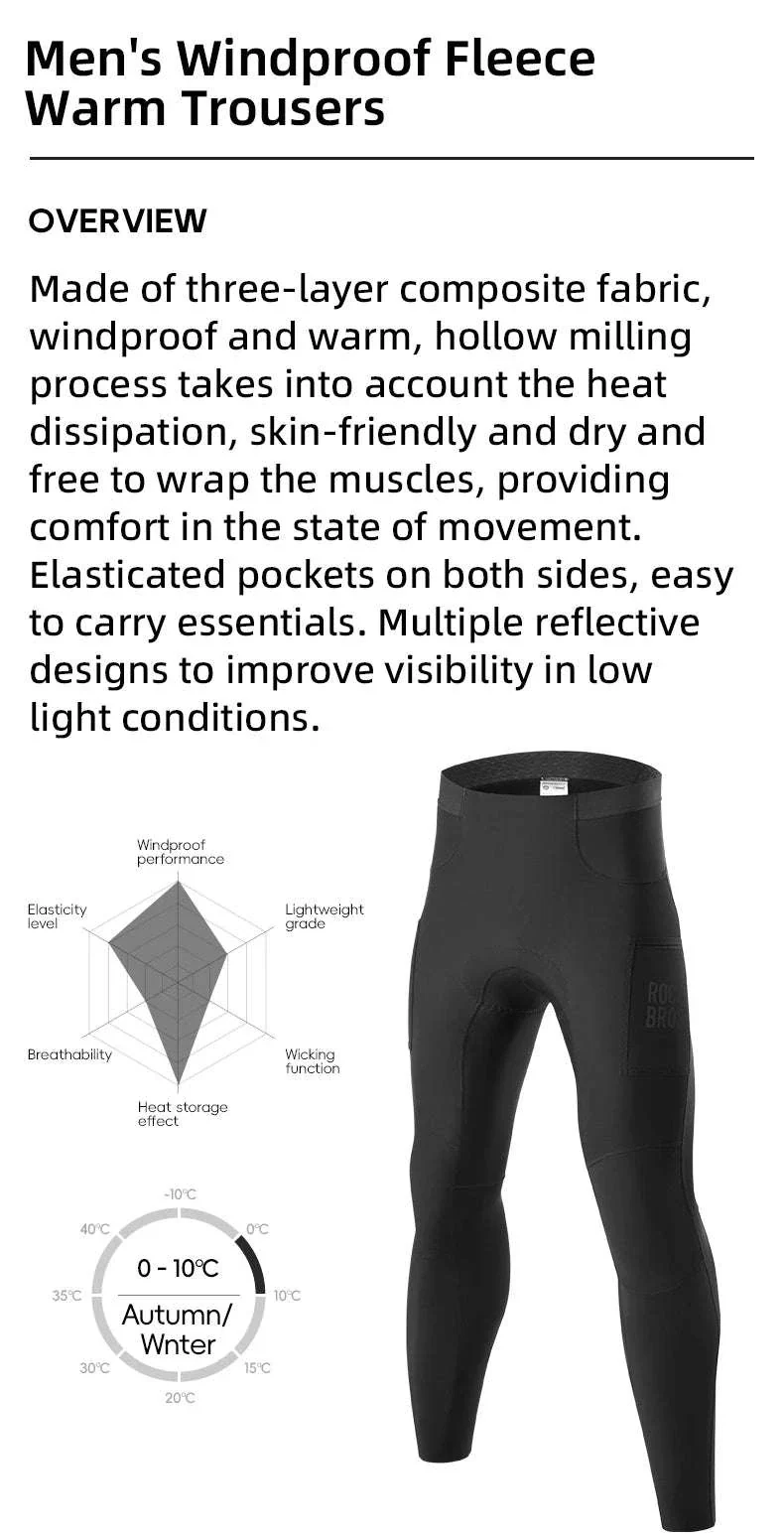 Men’s Winter Cycling Pants Windproof Fleece Trousers with Cushion - Image 8