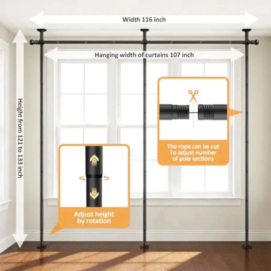 Adjustable Room Divider Curtain Rod for Privacy 10–11ft Height - Image 8