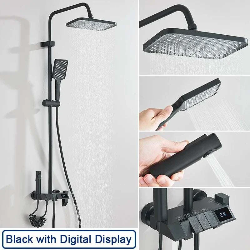 Digital Display Rainfall Shower System with Bidet & Tub Spout - Image 18