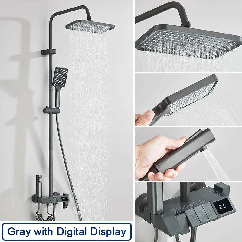 Digital Display Rainfall Shower System with Bidet & Tub Spout - Image 20