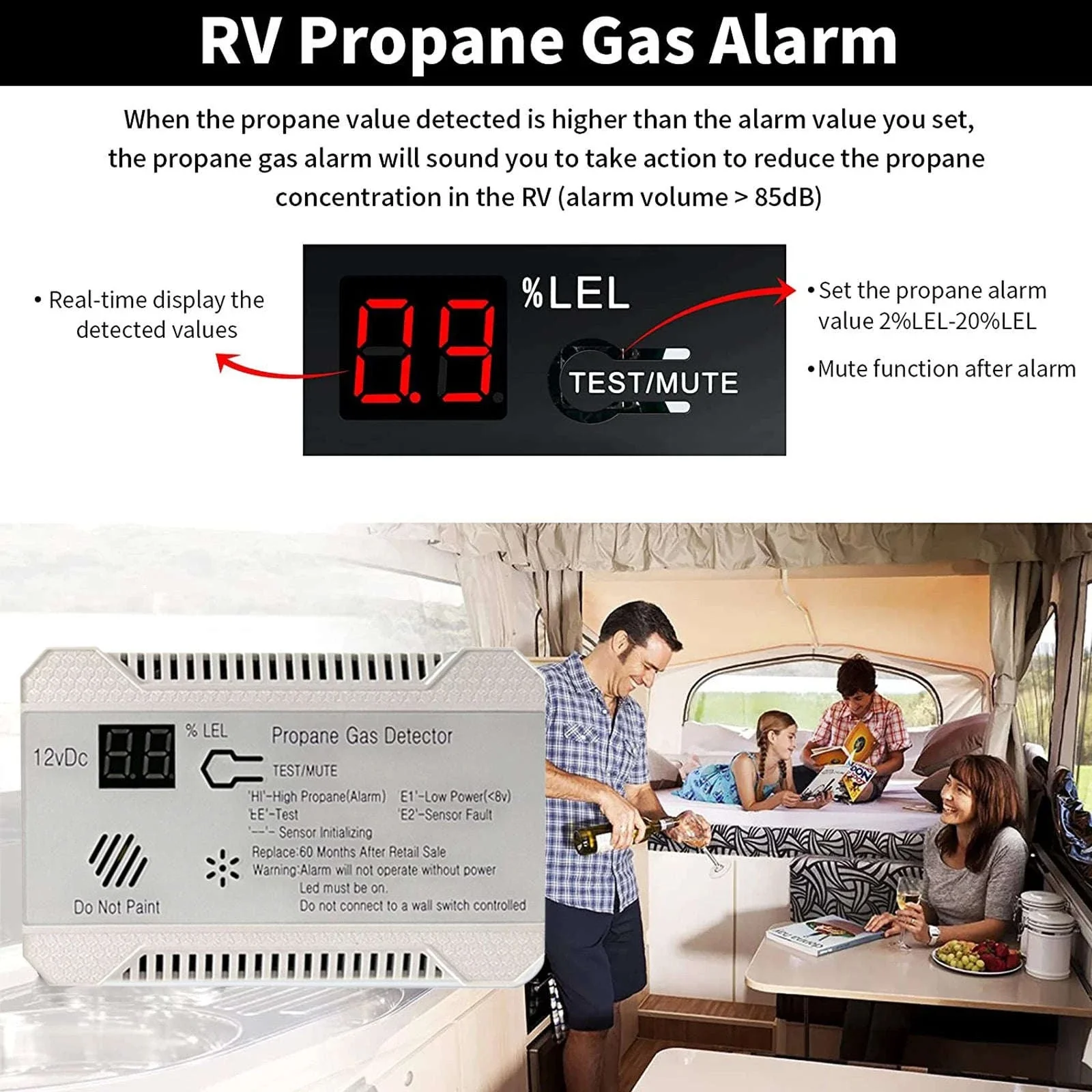 RV Propane Gas Detector 85dB Alarm DC 12V Compact Design - Image 4
