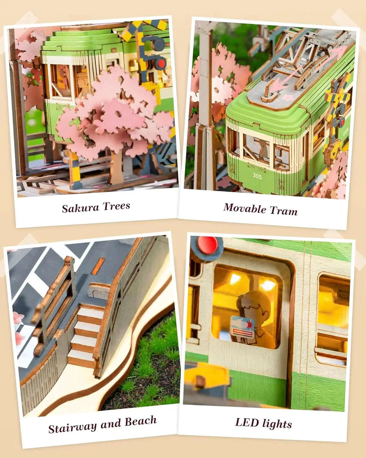 Sakura Journey 3D Puzzle Tram Model with LED Light - Image 4