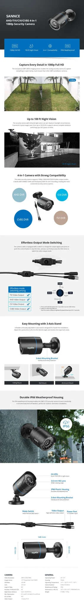 1080P Outdoor Bullet Security Camera with 100ft Night Vision - Image 7