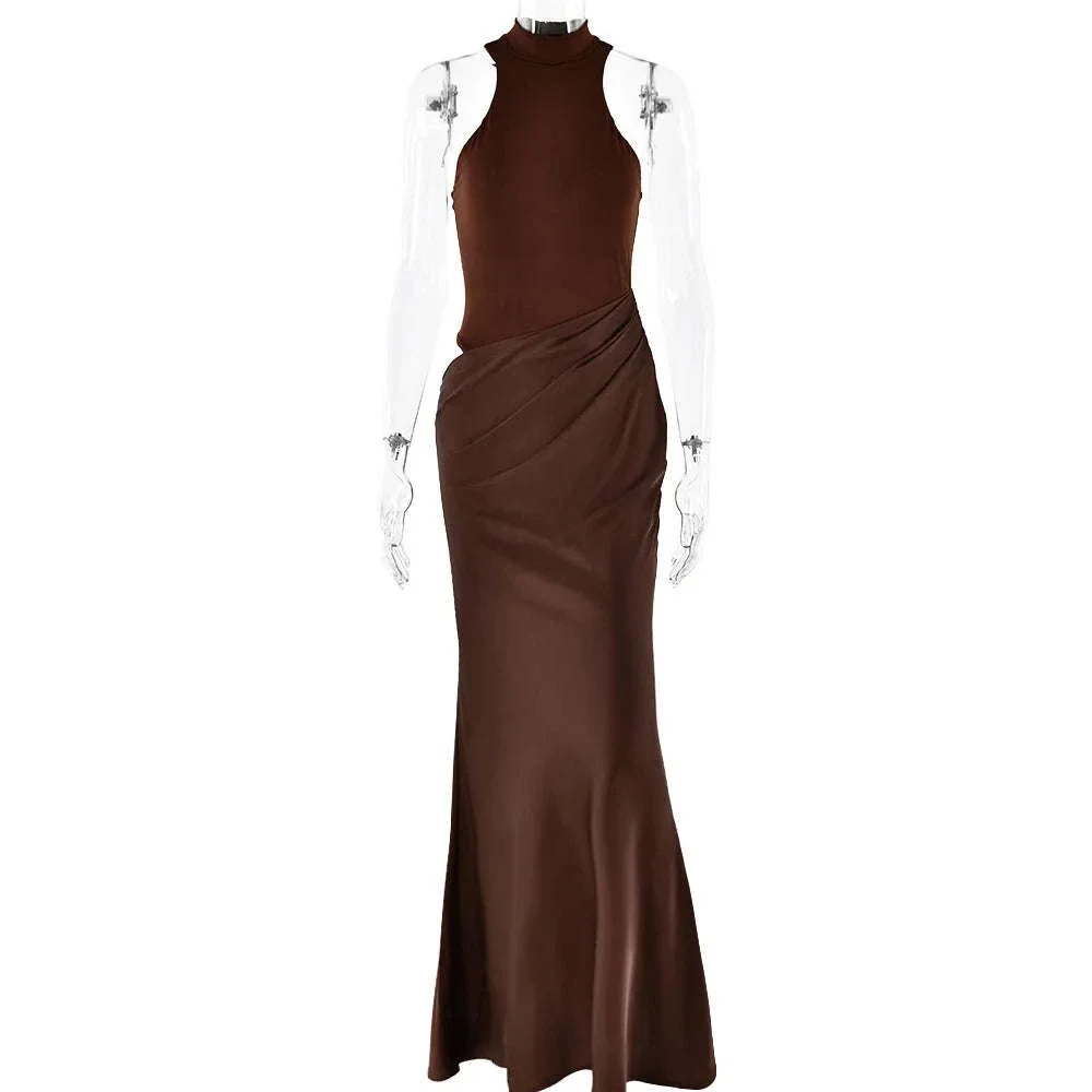 Black Satin Hollow-Out Maxi Dress for Bold Evening Style - Image 10