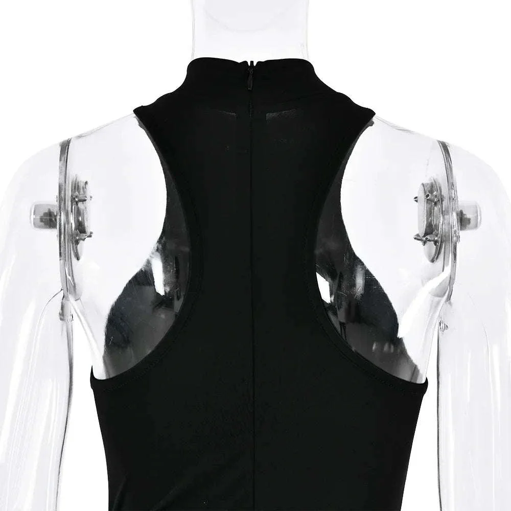 Black Satin Hollow-Out Maxi Dress for Bold Evening Style - Image 17