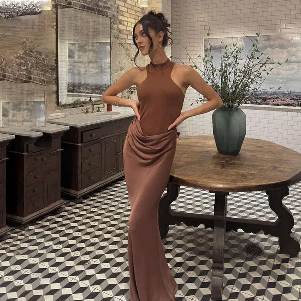 Black Satin Hollow-Out Maxi Dress for Bold Evening Style - Image 25