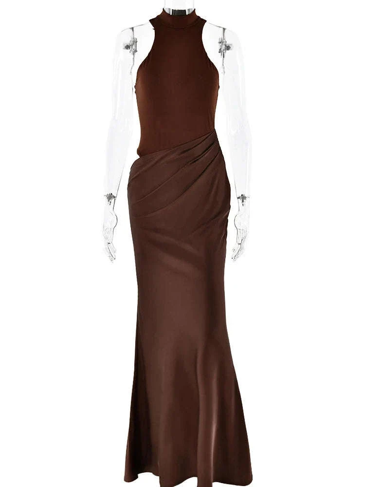 Black Satin Hollow-Out Maxi Dress for Bold Evening Style - Image 6
