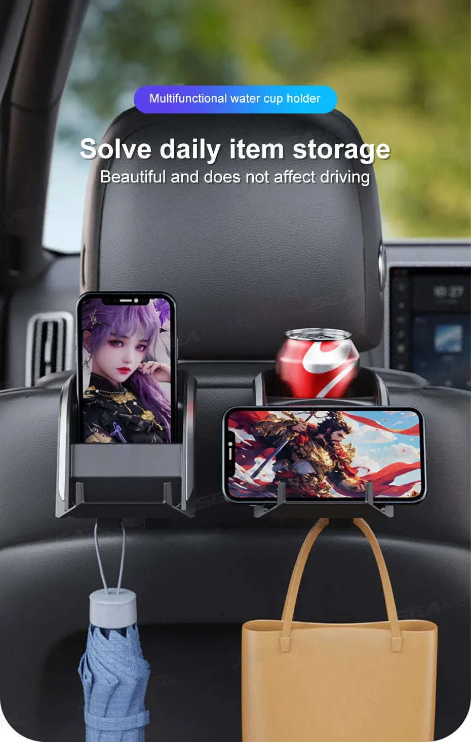 3 in 1 Car Headrest Cup Holder with Phone Mount and Hook - Image 10