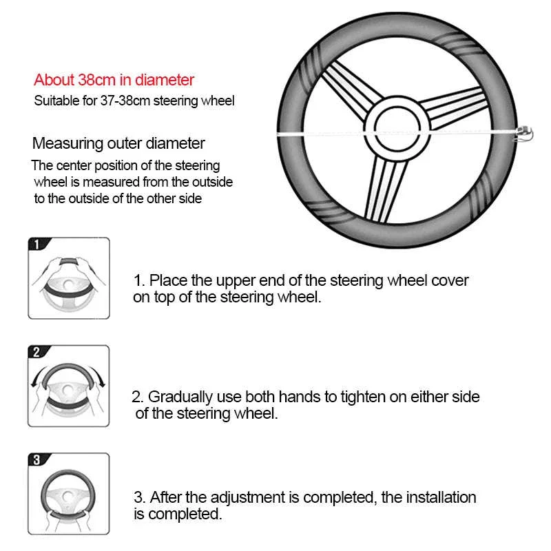 38cm Faux Leather Steering Wheel Cover - Image 2