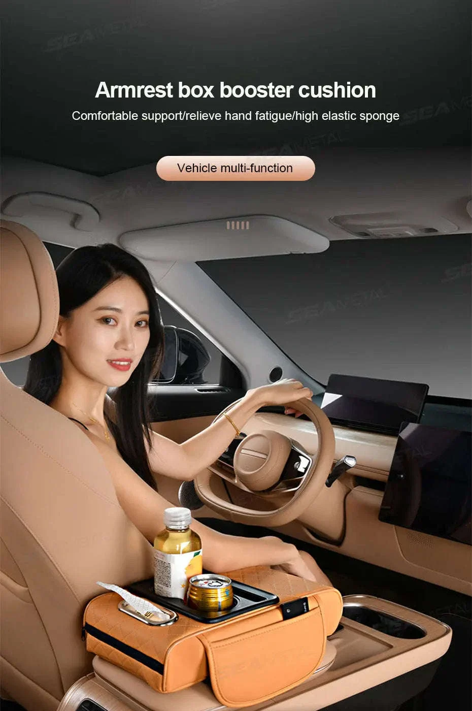 7cm Thick Car Armrest Cushion with Tissue Holder and Storage - Image 7