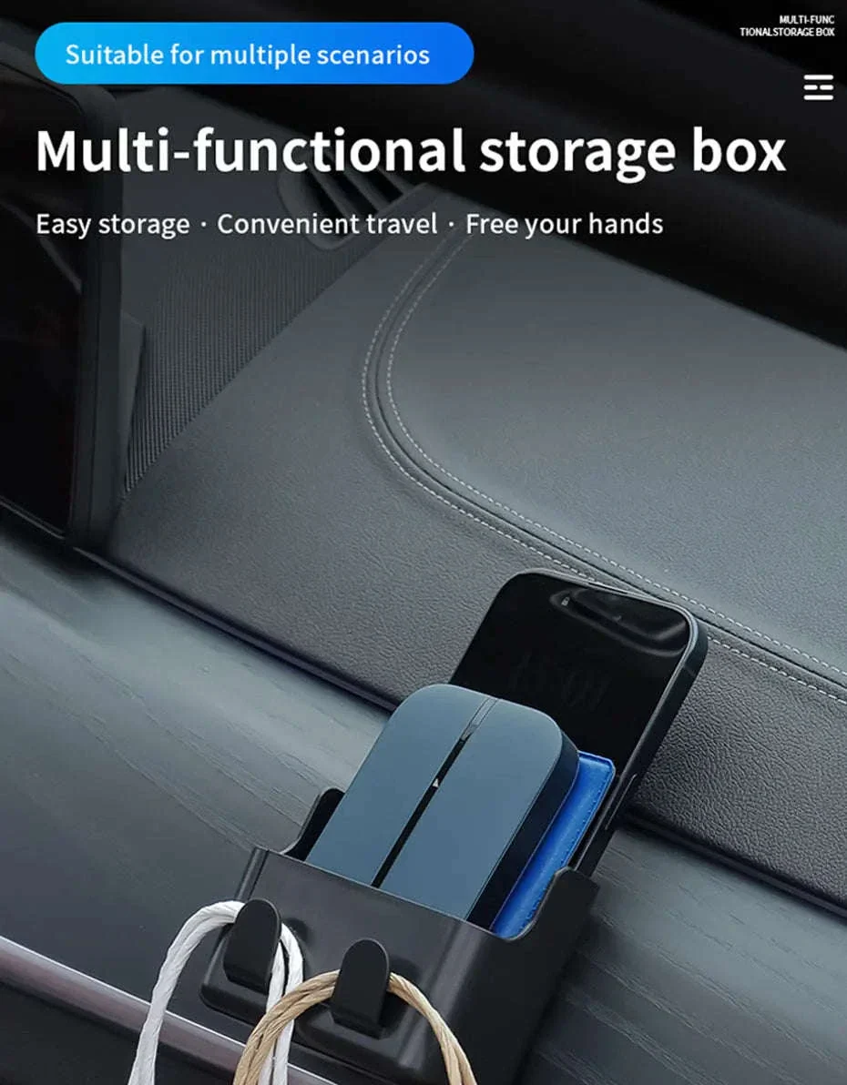 Universal Car Storage Box with Dual Hooks and Charging Port - Image 7