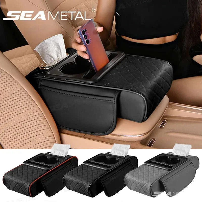 Car Armrest Cushion with Storage Organizer