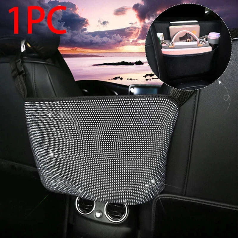 Shiny White Rhinestone Center Console Organizer Storage Bag - Image 15