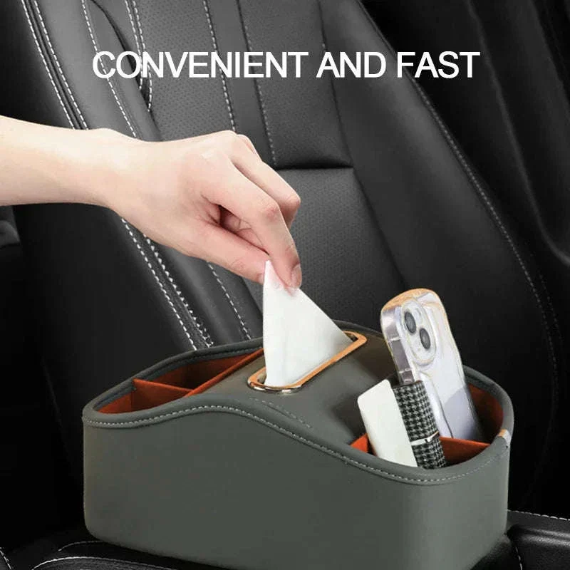 Car Armrest Box Universal Center Console Organizer PU Leather Storage Box Tissue Holder - Image 5