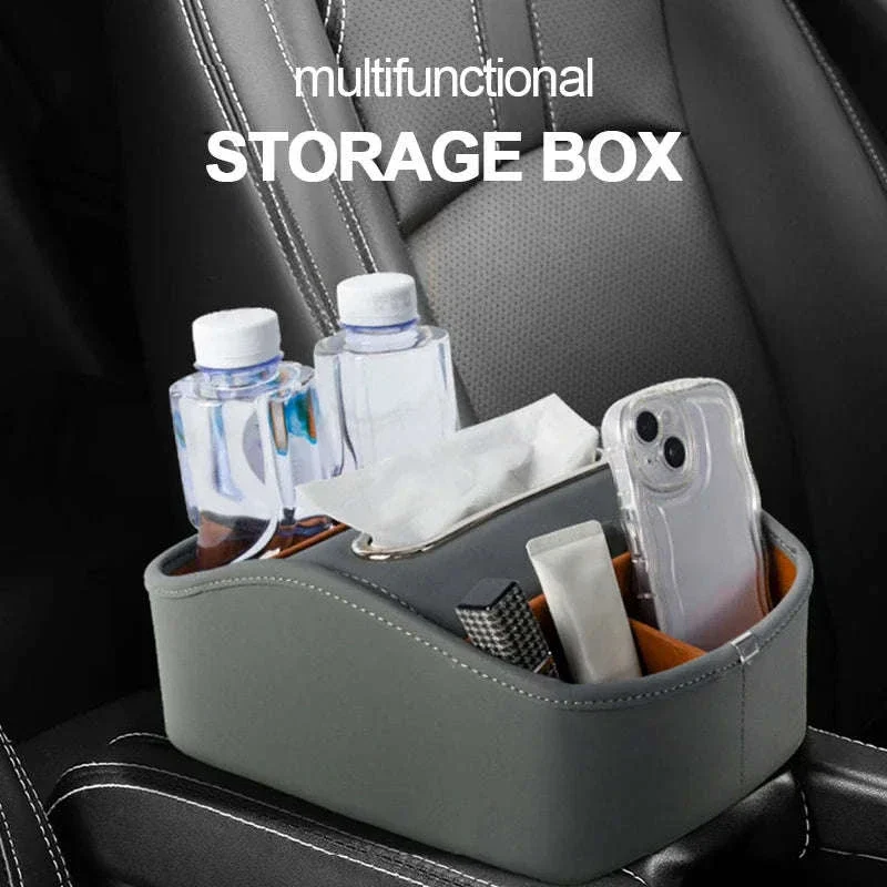 Car Armrest Box Universal Center Console Organizer PU Leather Storage Box Tissue Holder - Image 6