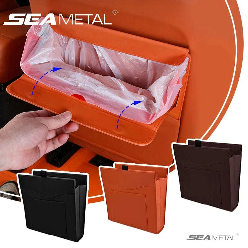 Car Back Seat Trash Bin with Lid, Leakproof Seatback Organizer
