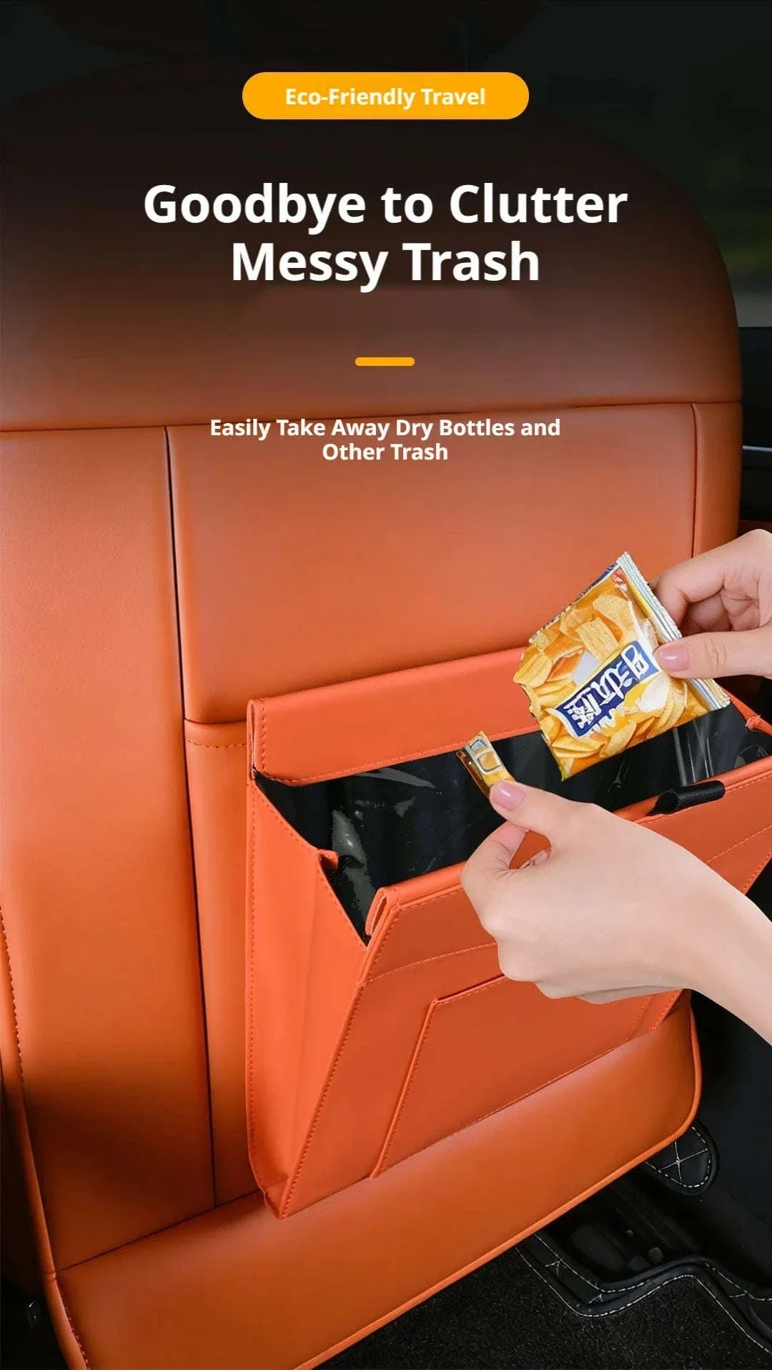 Car Back Seat Trash Bin with Lid, Leakproof Seatback Organizer - Image 10