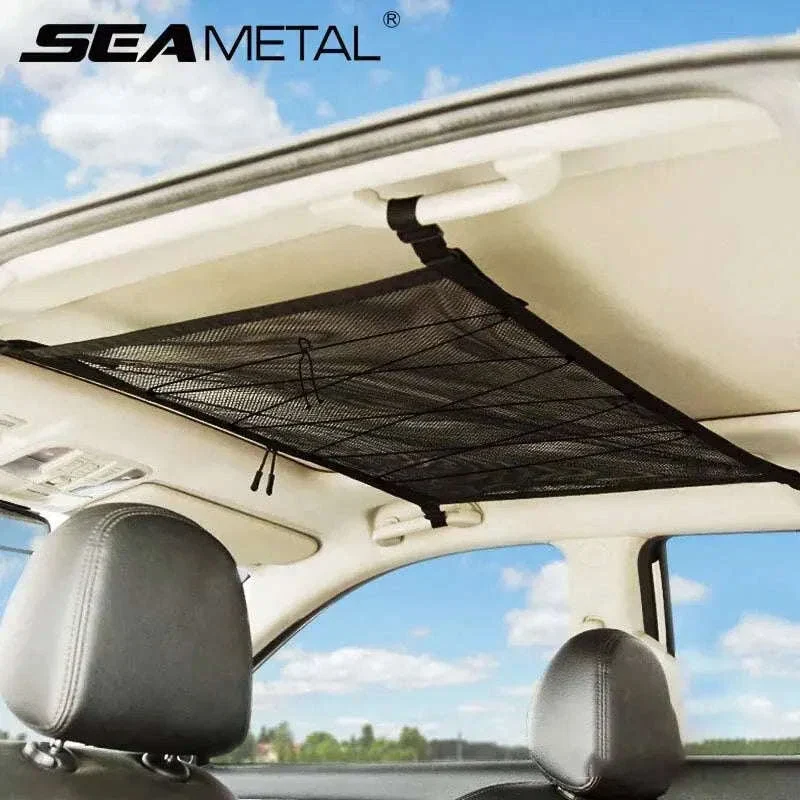 Car Ceiling Storage Net Pocket 80cm x 55cm Hanging Polyester Mesh Organizer with Zipper