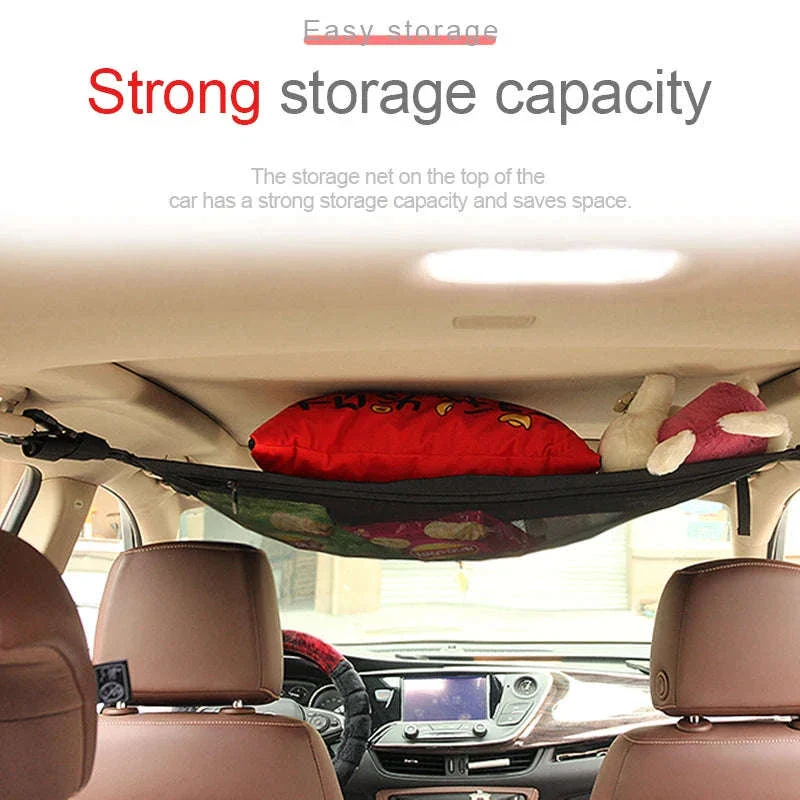 Car Ceiling Storage Net Pocket 80cm x 55cm Hanging Polyester Mesh Organizer with Zipper - Image 3