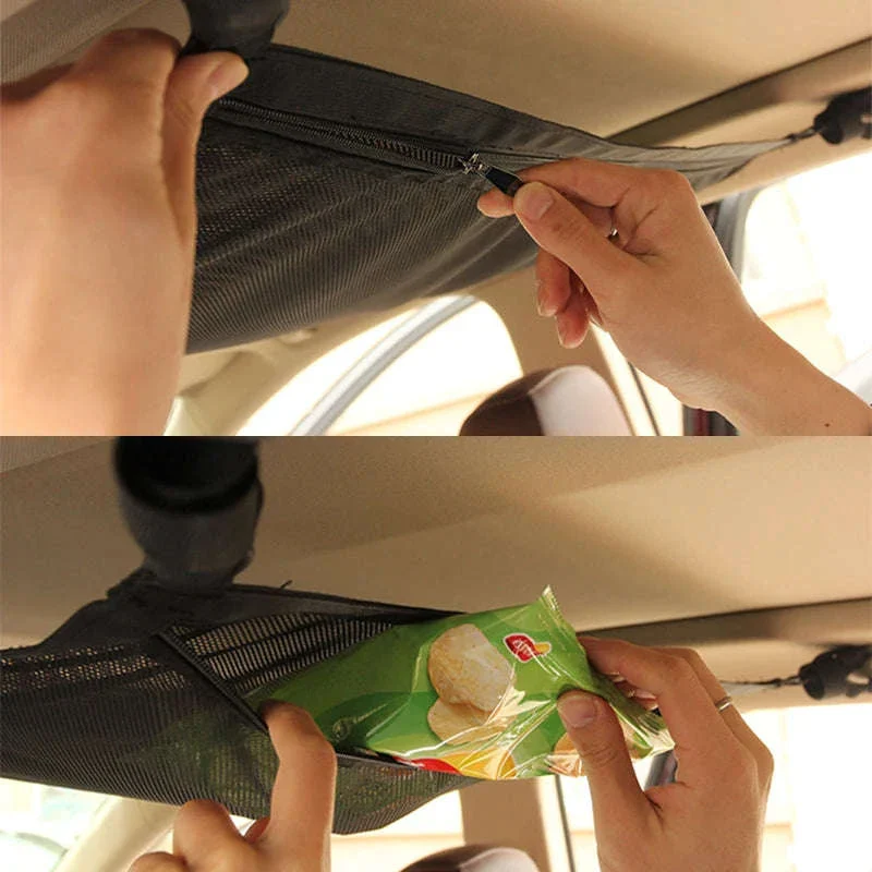Car Ceiling Storage Net Pocket 80cm x 55cm Hanging Polyester Mesh Organizer with Zipper - Image 4