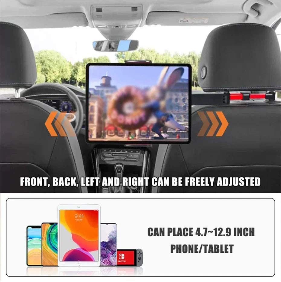 Car Headrest Tablet Holder 360-Degree Rotation Universal 4.7-12.9 Inch Tablet Phone Mount - Image 13