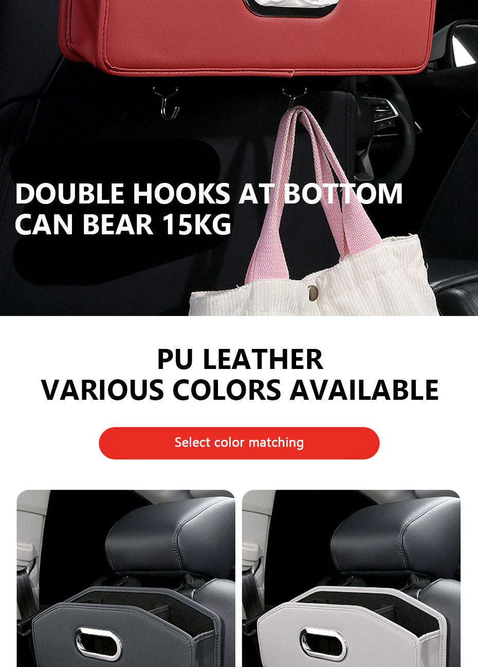 Car Seat Back Organizer with Tissue Holder, Cup Holder and Hooks - Image 11