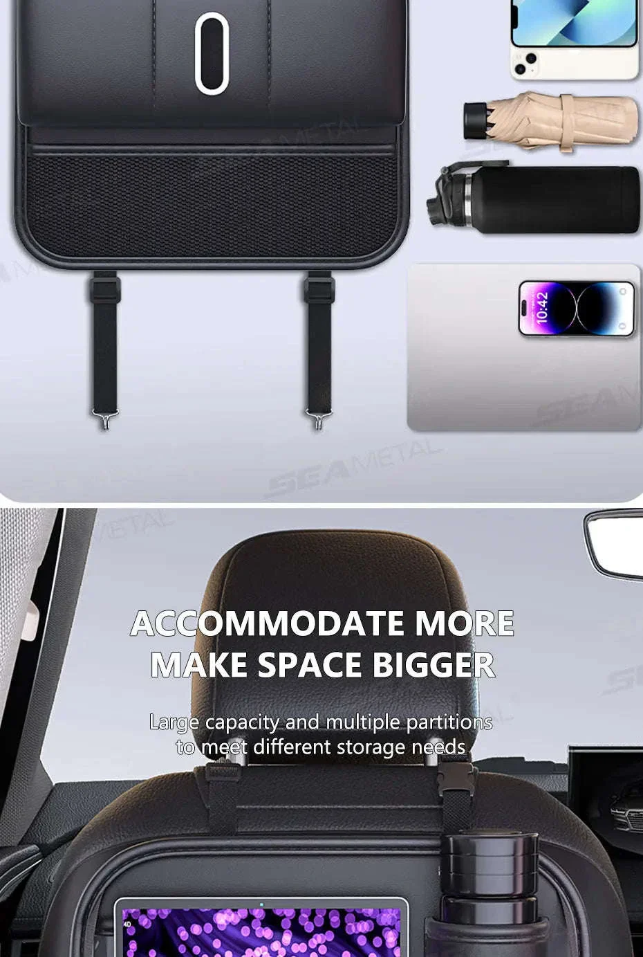 Car Seat Back Organizer with Foldable Tray - Image 10