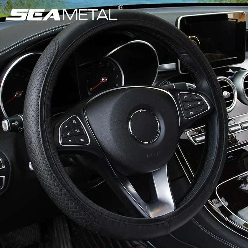 Car Steering Wheel Cover Anti-Slip PU Leather Universal 37-39cm