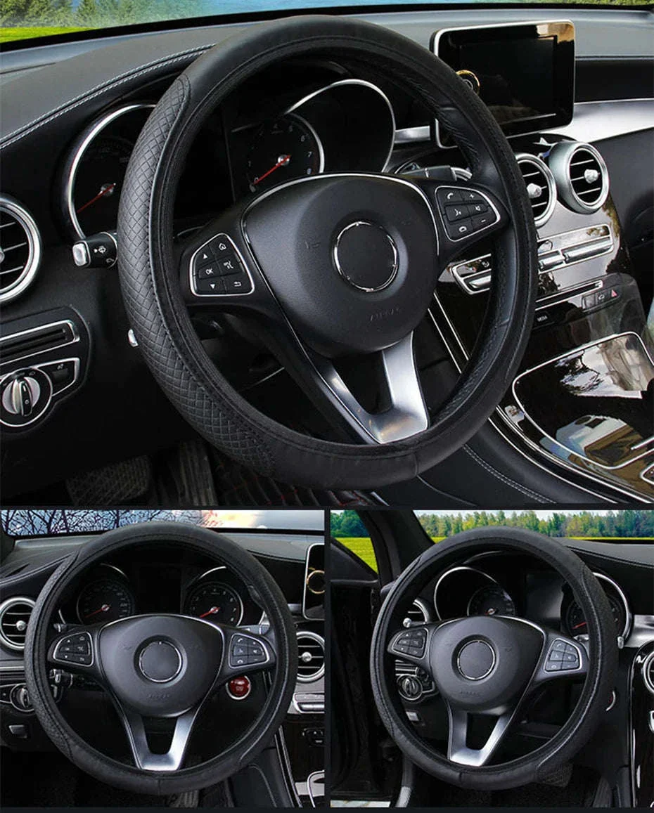 Car Steering Wheel Cover Anti-Slip PU Leather Universal 37-39cm - Image 13