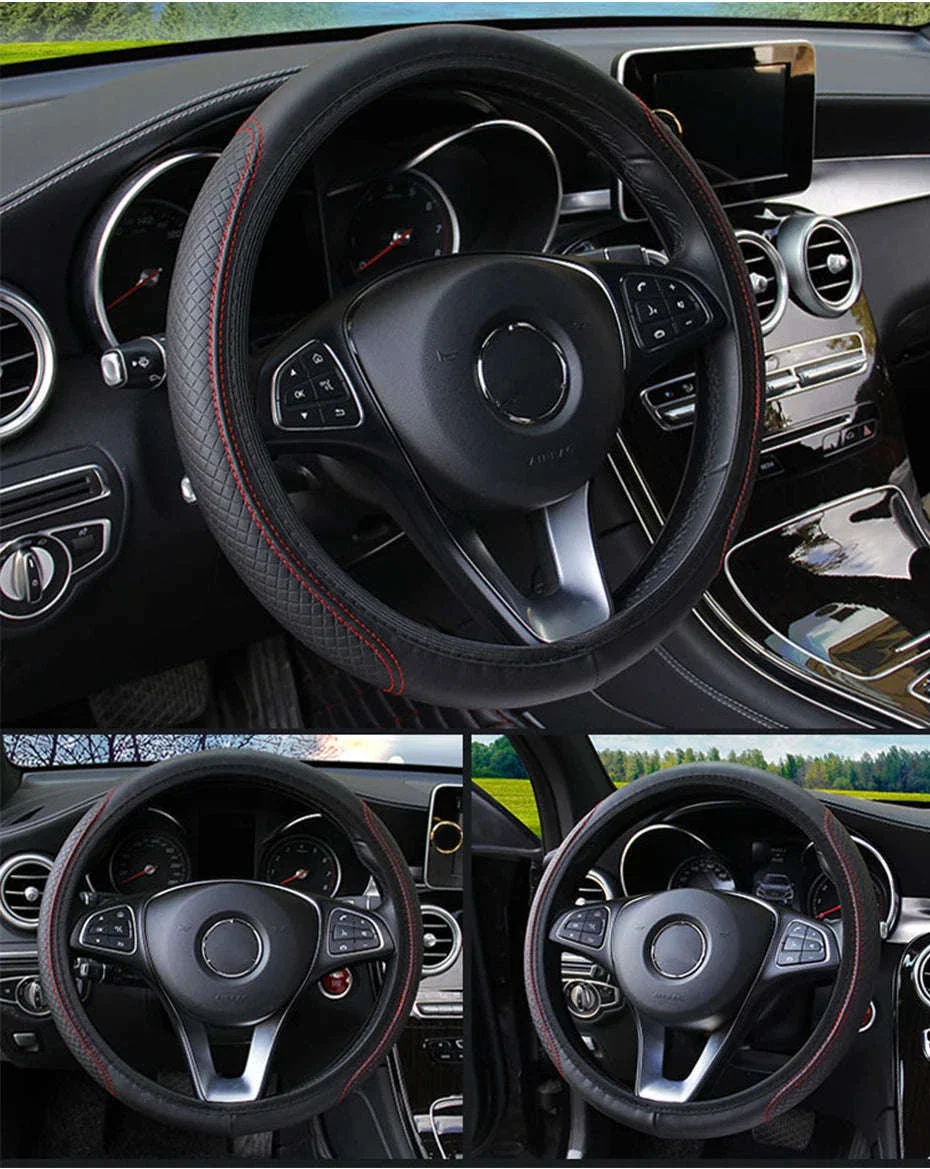 Car Steering Wheel Cover Anti-Slip PU Leather Universal 37-39cm - Image 14