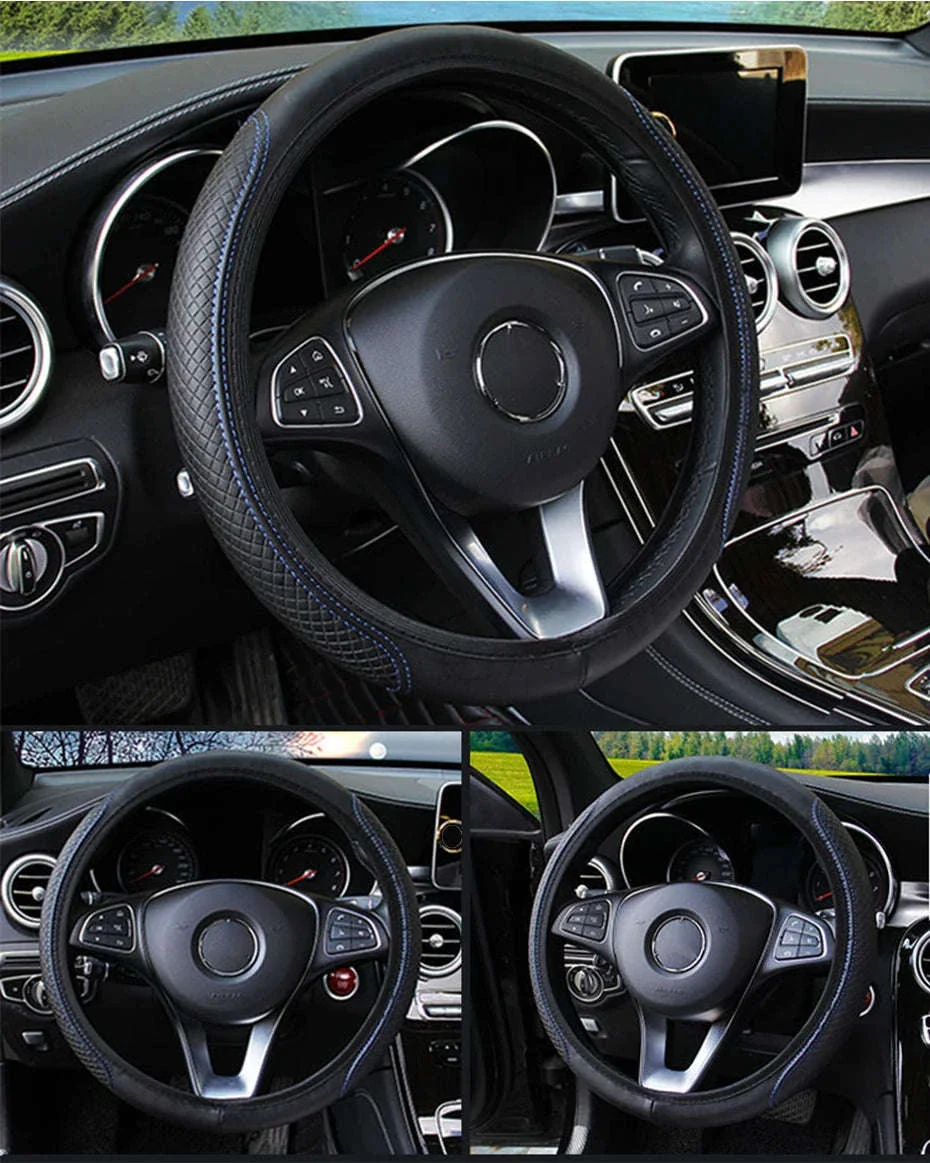 Car Steering Wheel Cover Anti-Slip PU Leather Universal 37-39cm - Image 15