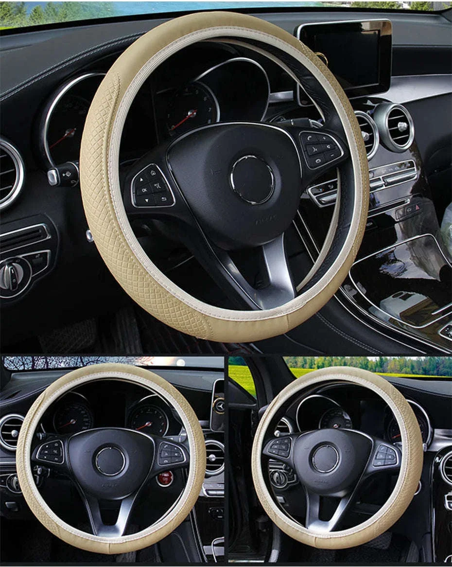 Car Steering Wheel Cover Anti-Slip PU Leather Universal 37-39cm - Image 16