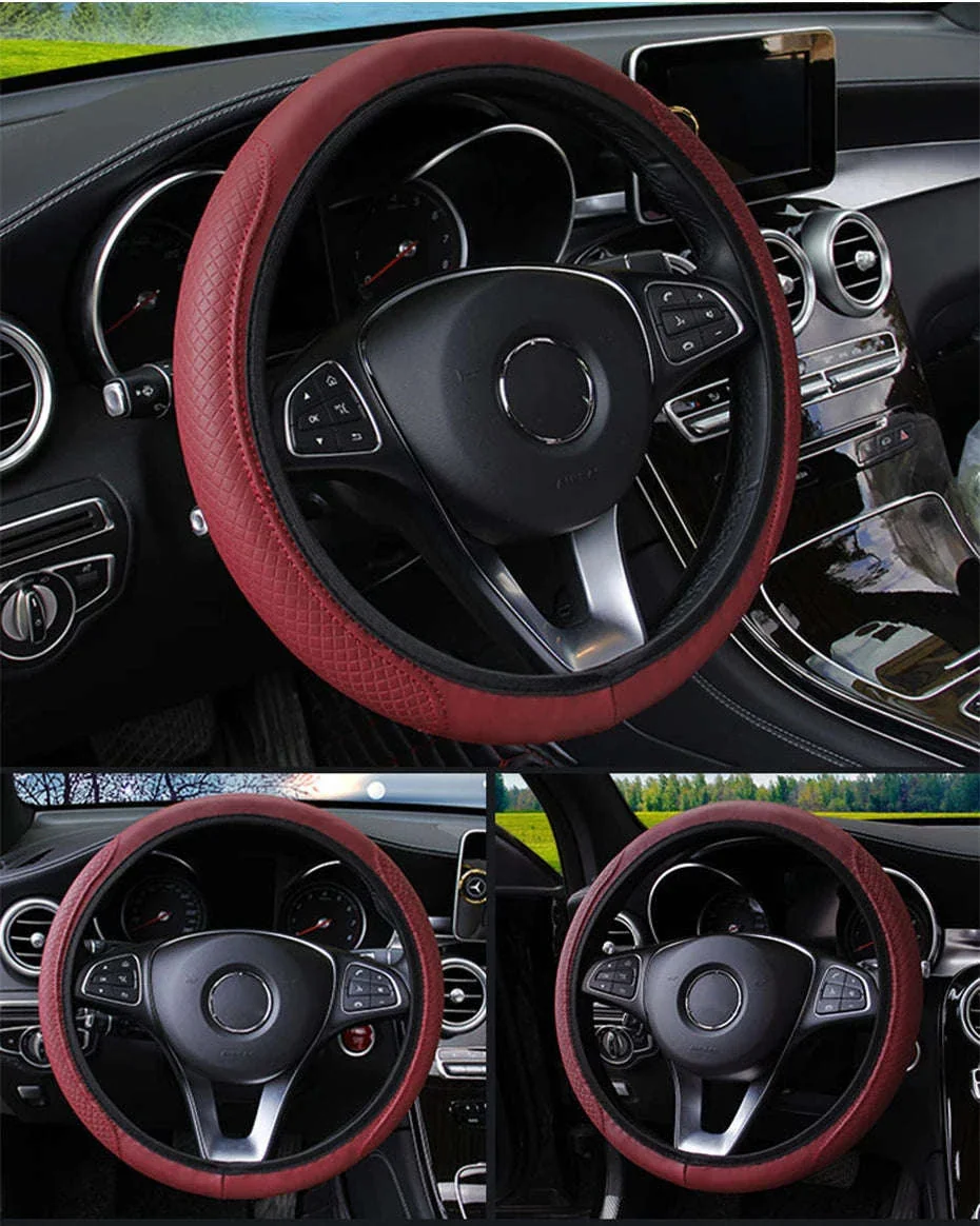 Car Steering Wheel Cover Anti-Slip PU Leather Universal 37-39cm - Image 17
