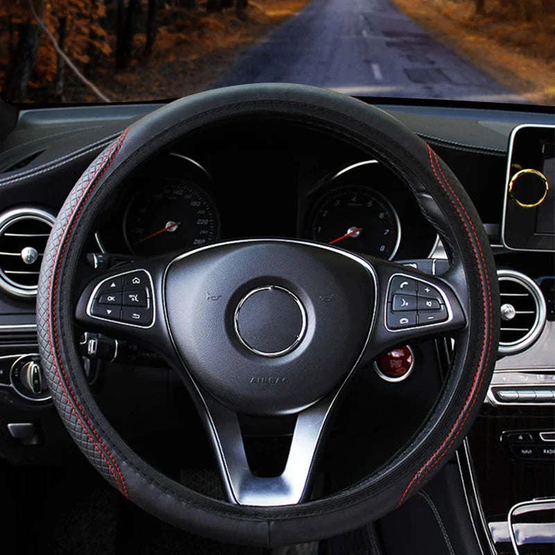 Car Steering Wheel Cover Anti-Slip PU Leather Universal 37-39cm - Image 3