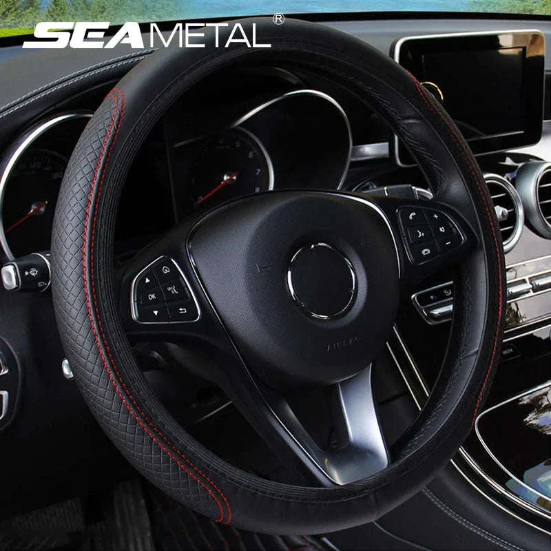 Car Steering Wheel Cover Anti-Slip PU Leather Universal 37-39cm - Image 4