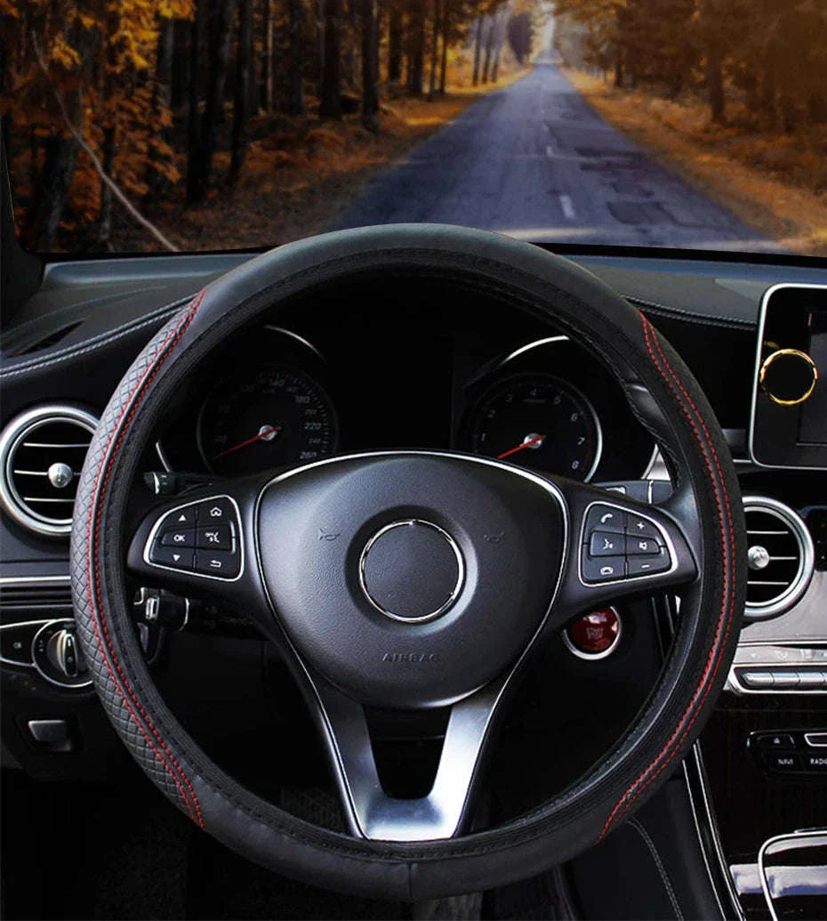 Car Steering Wheel Cover Anti-Slip PU Leather Universal 37-39cm - Image 9