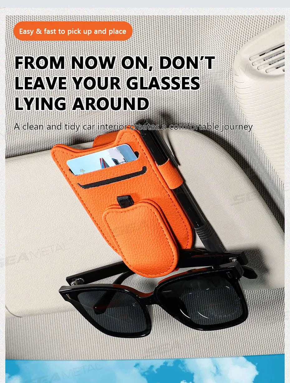 Car Sun Visor Glasses Holder Magnetic Clip Leatherette - Image 9
