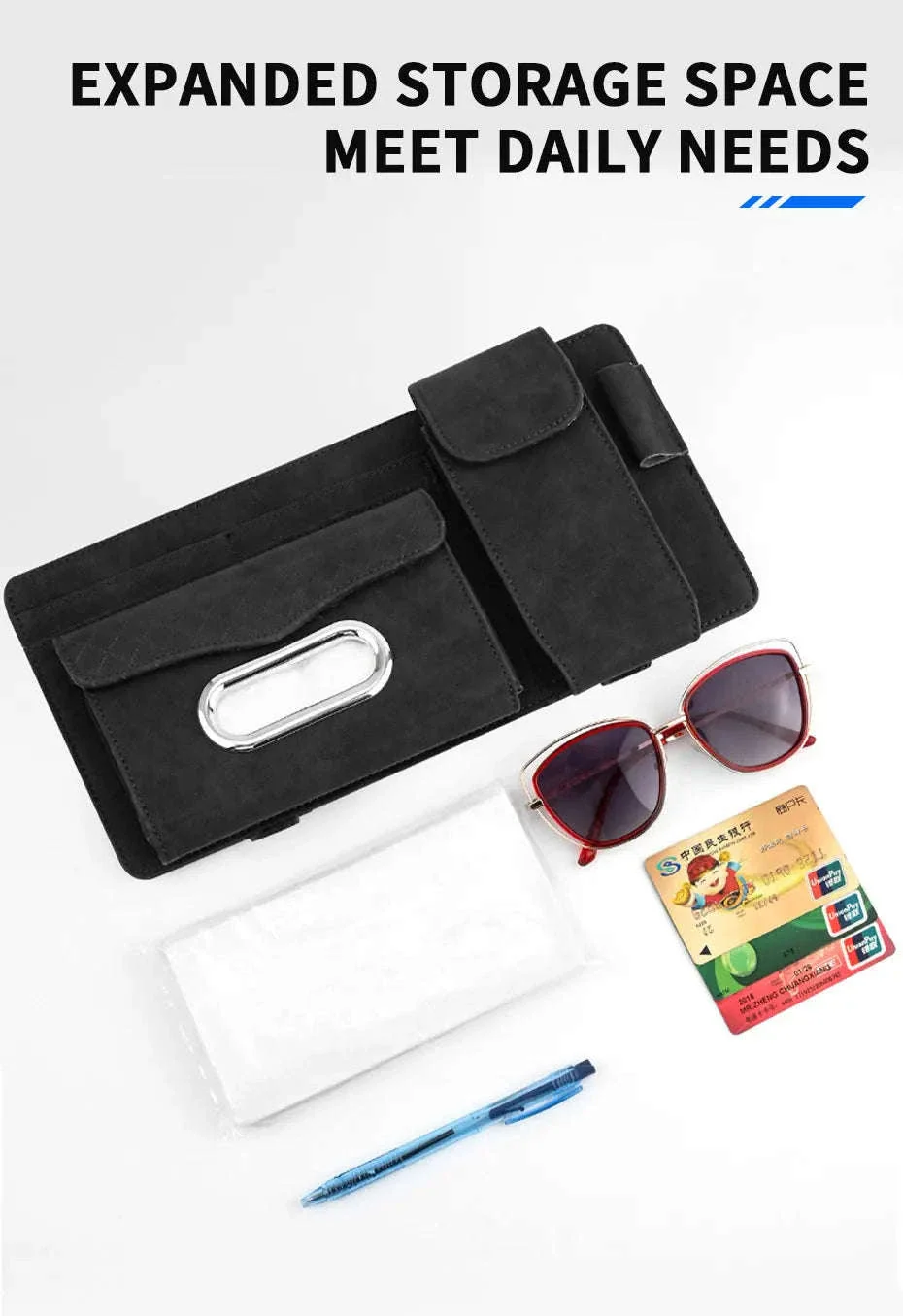 Car Sun Visor Storage Bag with Glasses Case and Tissue Holder - Image 11