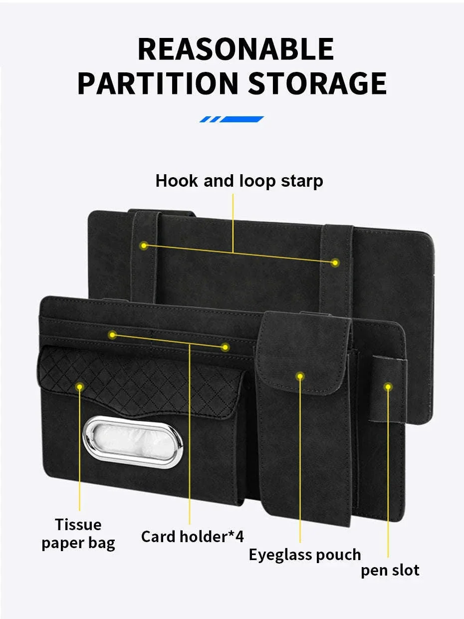 Car Sun Visor Storage Bag with Glasses Case and Tissue Holder - Image 14