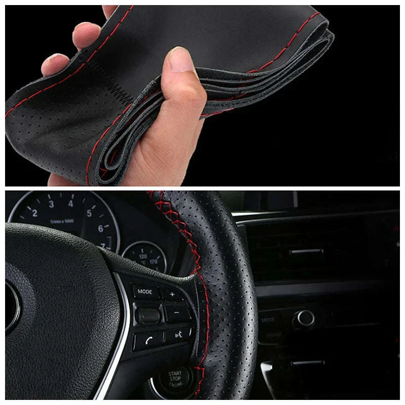 Cowhide Leather Steering Wheel Cover for 37-39cm - Image 3