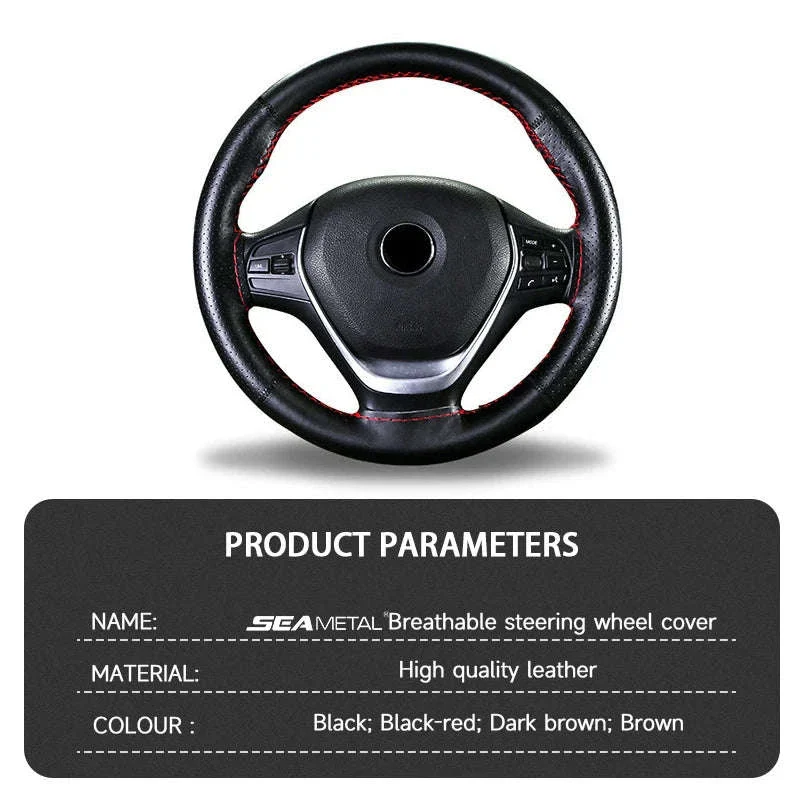 Cowhide Leather Steering Wheel Cover for 37-39cm - Image 5