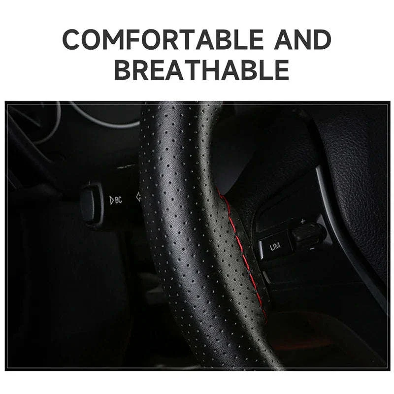 Cowhide Leather Steering Wheel Cover for 37-39cm - Image 7