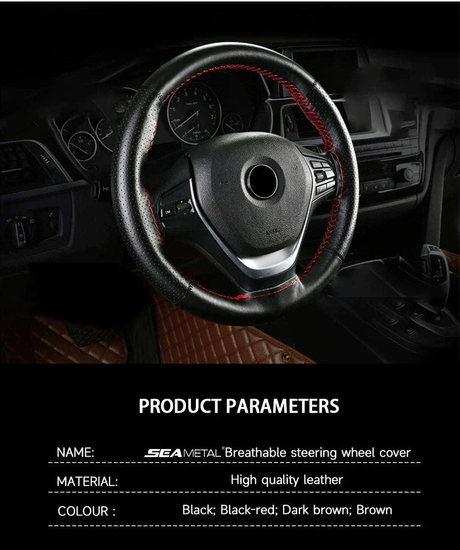 Cowhide Leather Steering Wheel Cover for 37-39cm - Image 9
