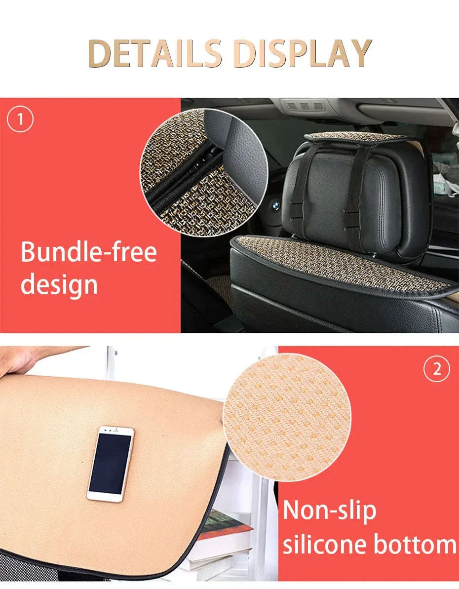 Flax Car Seat Cover Breathable Sweatproof Linen Cushion with Backrest Pad - Image 12