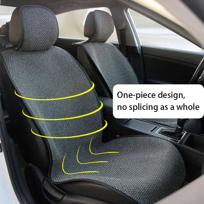 Flax Car Seat Cover Breathable Sweatproof Linen Cushion with Backrest Pad - Image 2