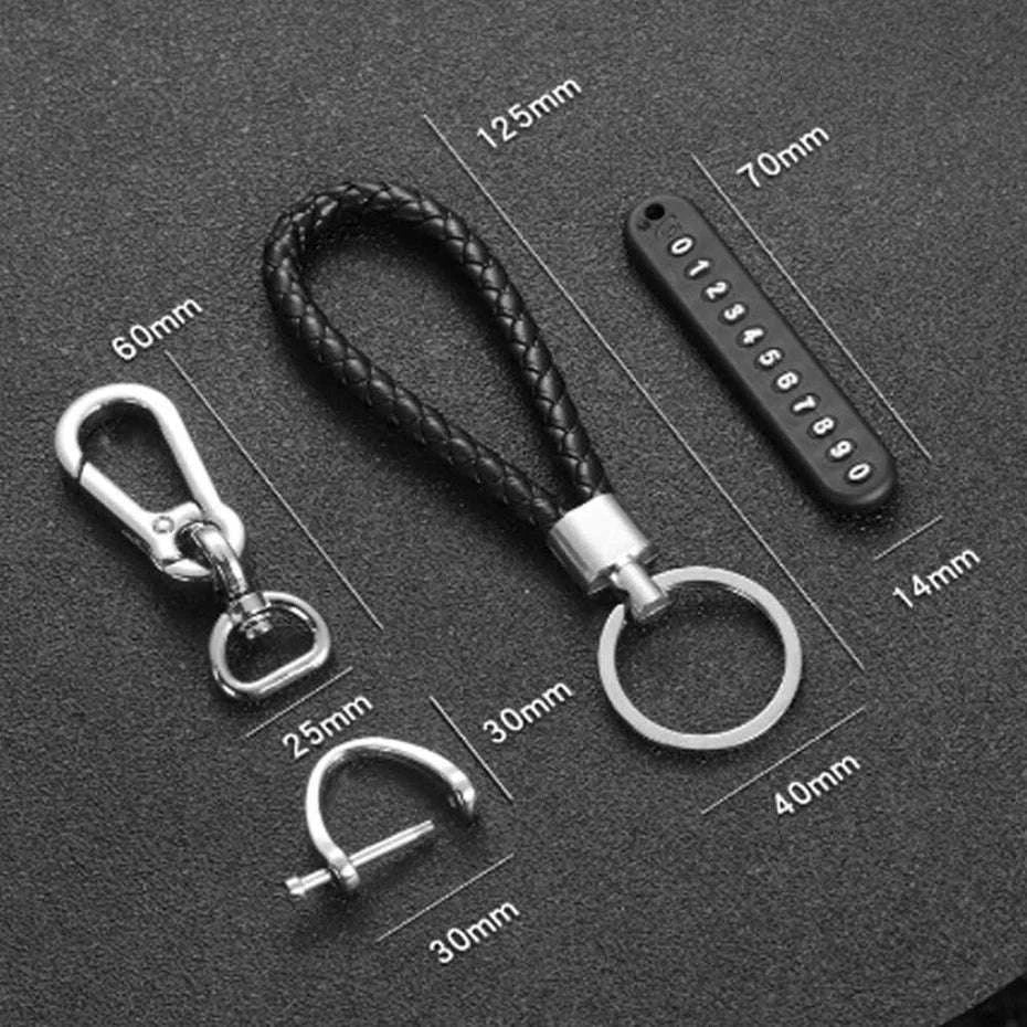 Car Key Ring with Phone Number Plate and Braided Rope - Image 10